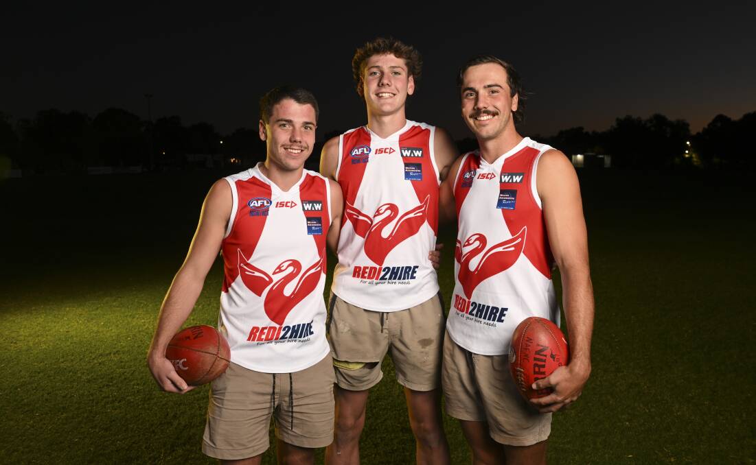 Angus, Macca and Will Maclean will realise a long-held ambition to play alongside each other when Henty hosts Murray Magpies on Saturday. Picture by Mark Jesser