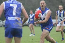 Coach Paul Harrison in action for Bright. The Mountain Men remain in finals contention after six rounds and are seventh on the ladder. Picture: WANGARATTA CHRONICLE