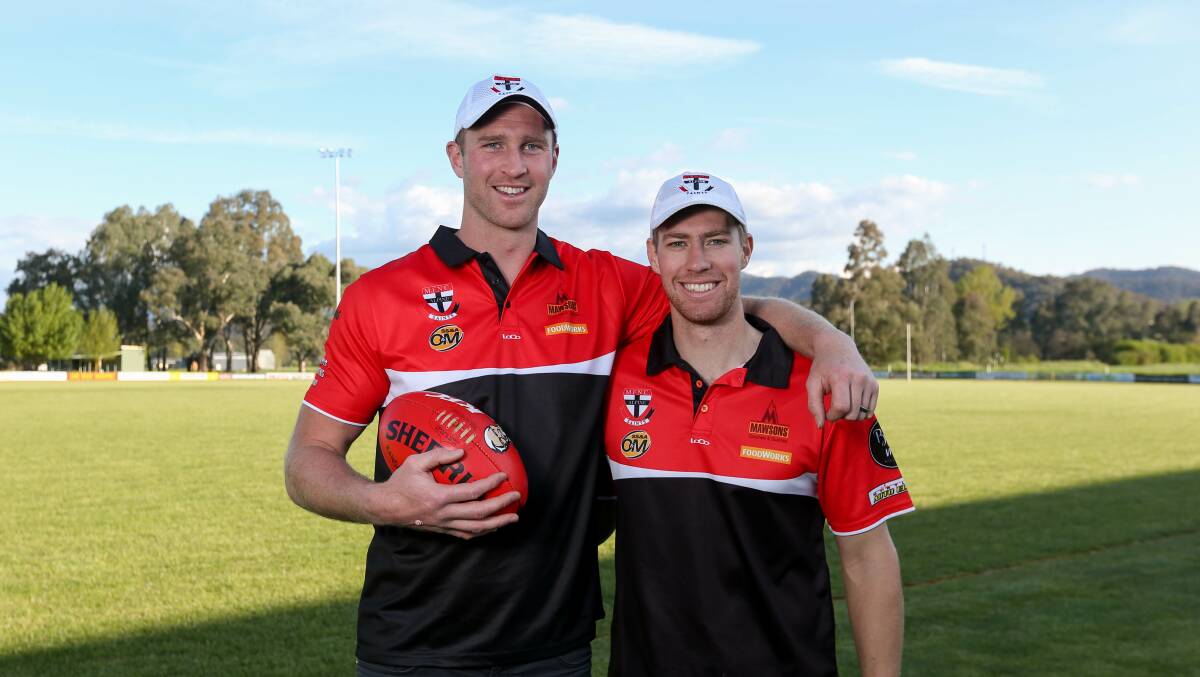RESTED: Myrtleford coaches Dawson Simpson and Jake Sharp are set to call the shots from the sidelines on Saturday.
