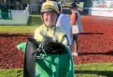 A beaming Amy O'Driscoll after landing her first winner aboard the Donna Scott-trained Princess Halo at Albury on Monday.
