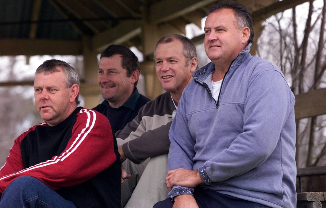 REUNION: David Edgar, Mark Stephens, Don Lappin and Peter Lappin all played in the 1982 flag triumph.