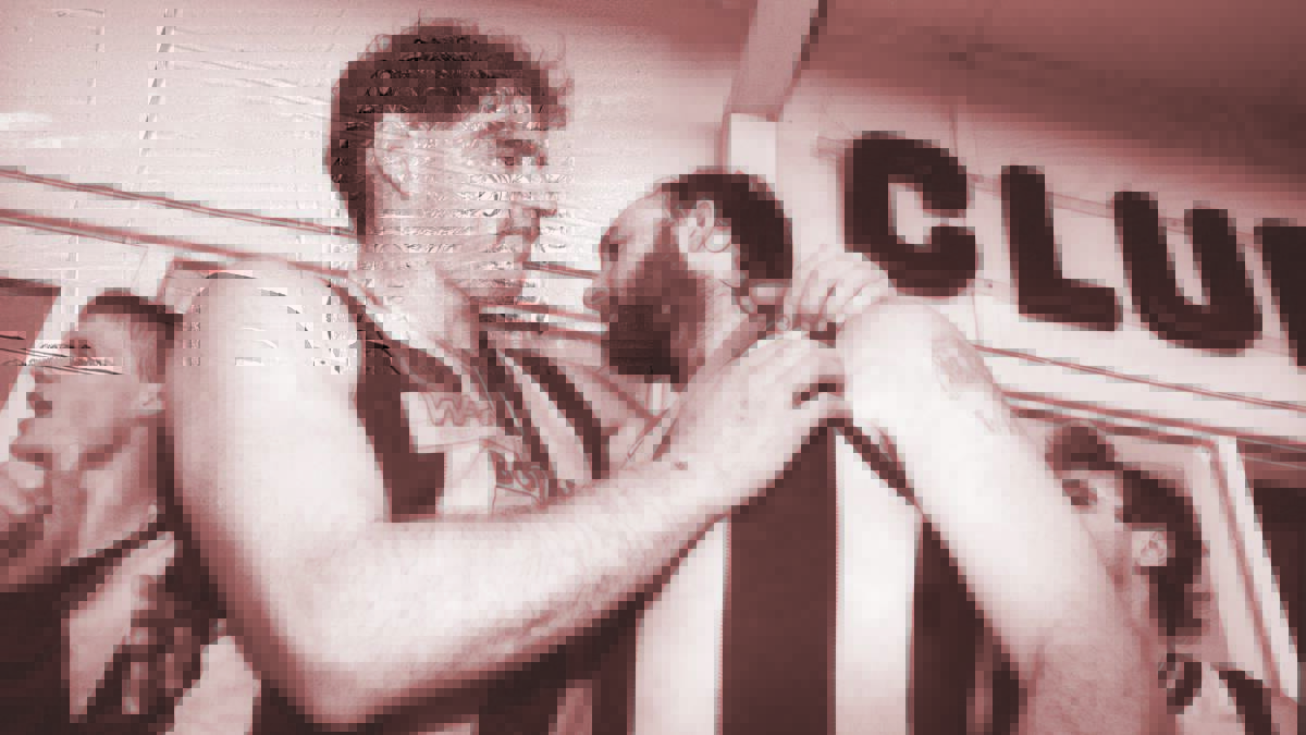 PREMIERS: Brett 'Bear' Allen and Steven Murphy celebrate the 1990 Bloodbath flag triumph. A documentary about the infamous grand final is set to be released next month at the Bulldogs' 30-year reunion.