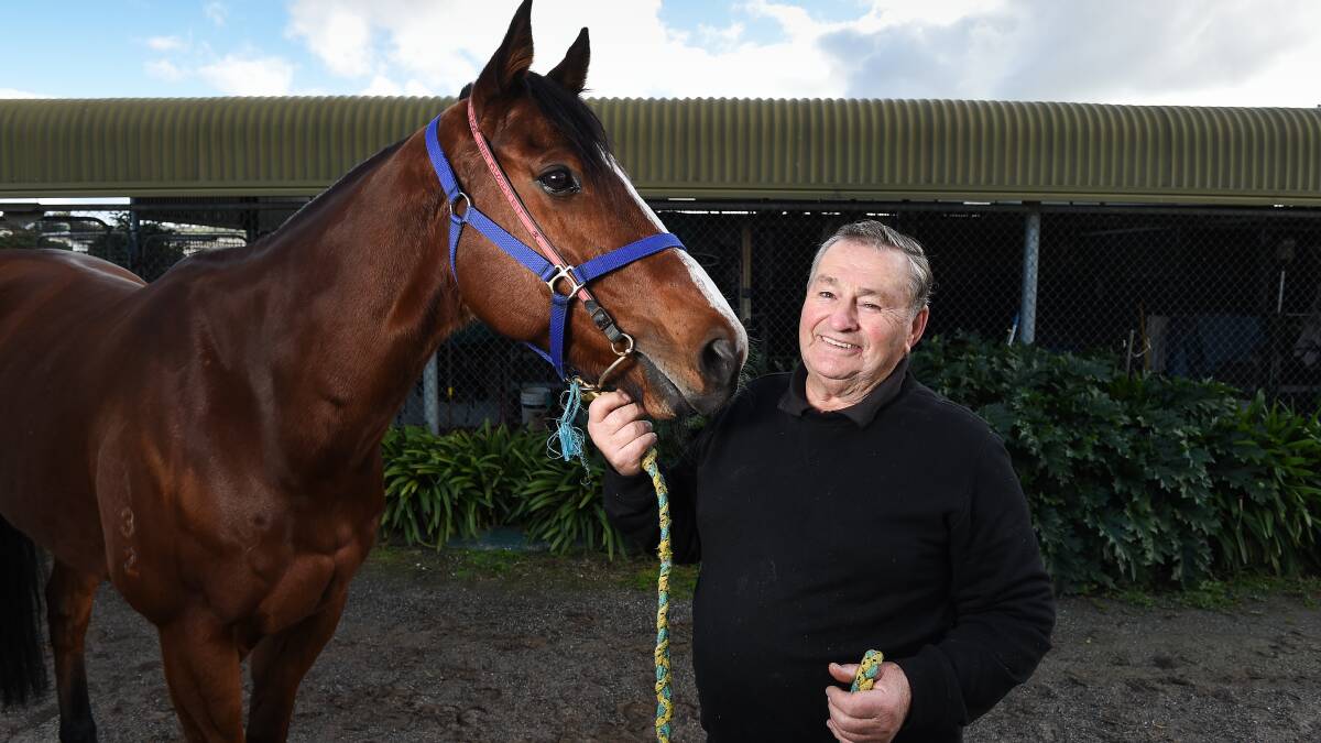 WELCOME TONIC: Trainer John Rooney with Murrawee who won at Wodonga two starts ago. Picture: MARK JESSER