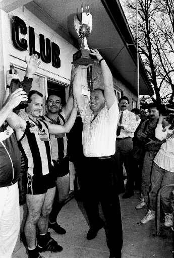 Gieschen celebrates the 1990 premiership triumph.