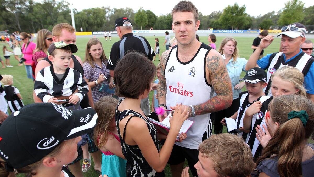 CROWD PLEASER: Dane Swan at Collingwood's Community Camp at Wangaratta in 2012. The popular Pie always attracts a big following and is a fan favourite.