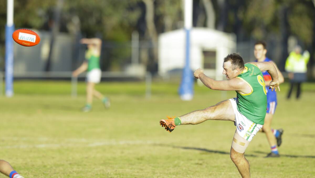 LONG AND STRONG: Holbrook's Jayden Beaumont goes the long option for the Brookers in the win over Jindera on Saturday. 