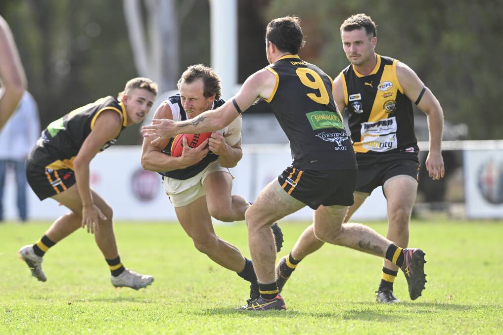 Mitta United's Henry Teunon booted two second-half goals against the Tigers which proved crucial in the low-scoring encounter. Picture by Mark Jesser