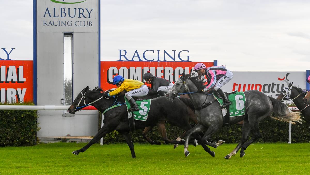 Apprentice jockey Molly Bourke winning aboard the Rodger Waters-trained Georgie's Mantra at Albury racecourse on Friday. Picture by Mark Jesser