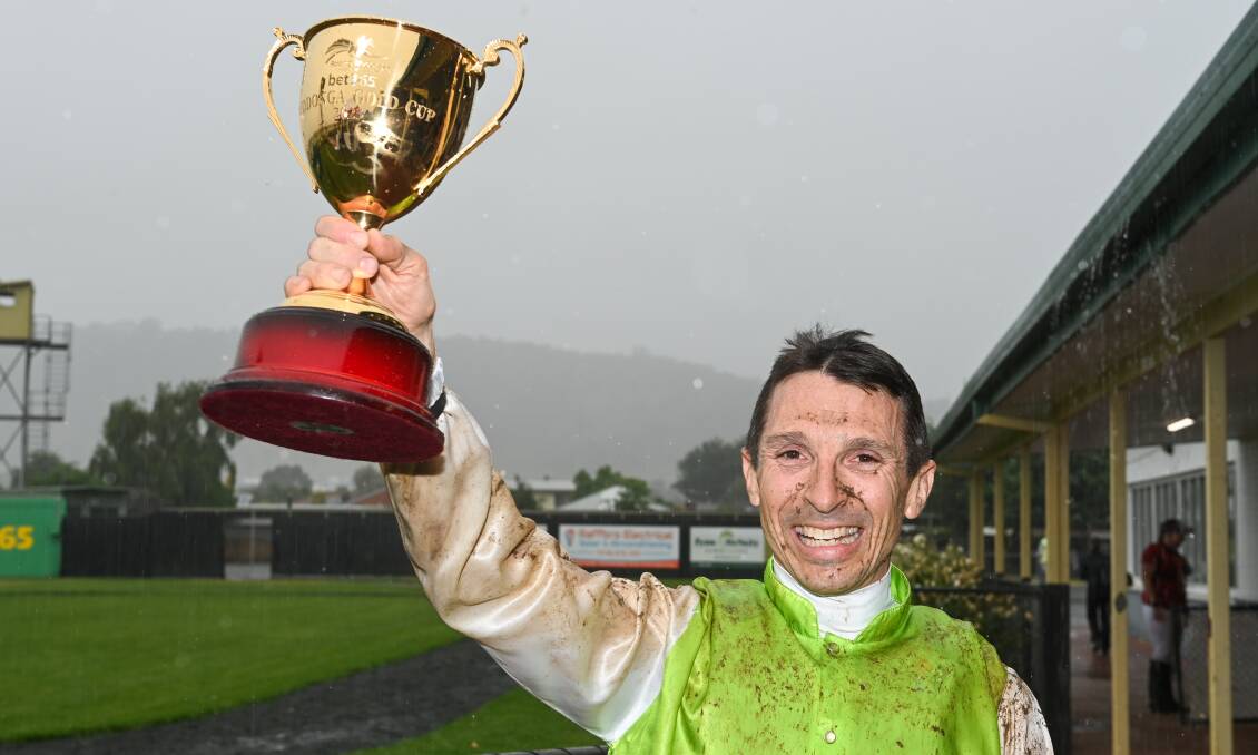 Leading jockey Danny Beasley with the Wodonga Gold Cup he won aboard the Gary Colvin-trained Another One last November.