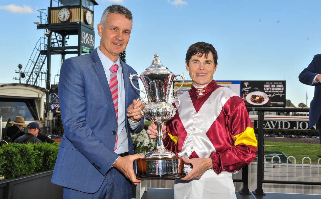 Warwick Farm trainer Matthew Smith with star hoop Craig Williams. Smith was born and bred in Wangaratta. Picture by Racing Photos