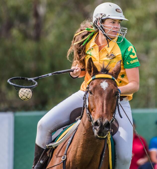 Lucy Grills in action in last weeks Polocrosse World Cup at Warwick, Queensland.