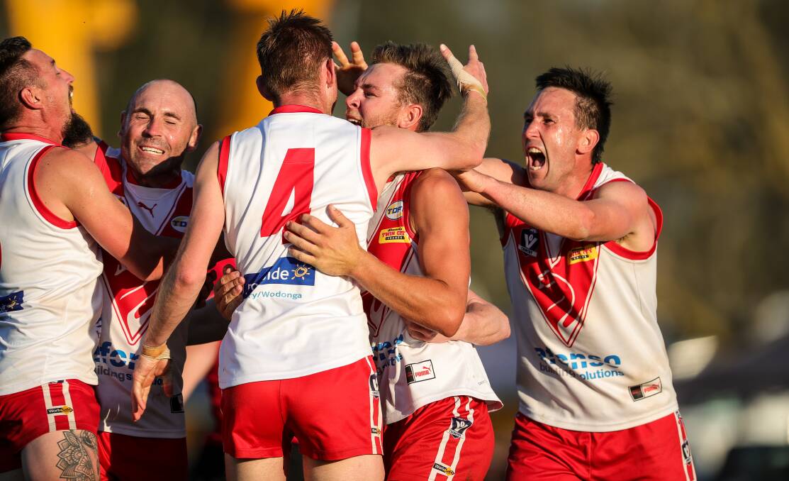 The Swans celebrate their three point grand final victory.