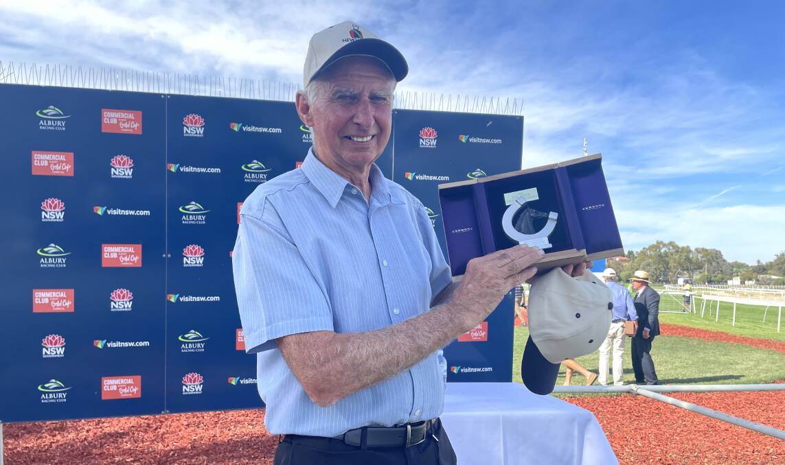 Trainer Rob Stubbs with the Country Championships trophy after Bianco Vilano won the $150,000 feature for the second year in a row. Picture by Matt Malone