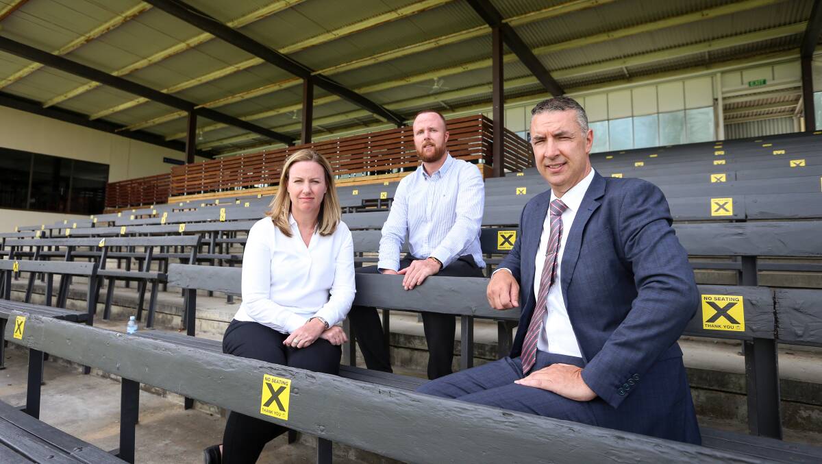 CUP FULL: Jackie Morgan, Scott Meyer and Albury Racing Club CEO
Steve Hetherton face a hectic six weeks to prepare for the Gold Cup.
Picture: JAMES WILTSHIRE