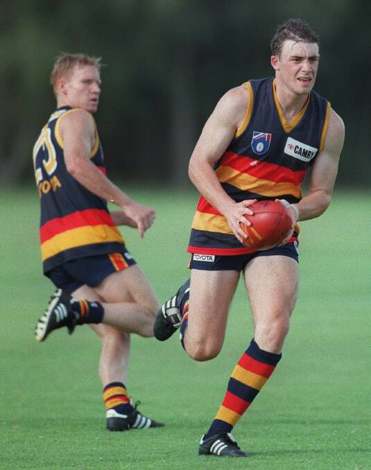 Twitt at Adelaide training in 1999 with Simon Goodwin.