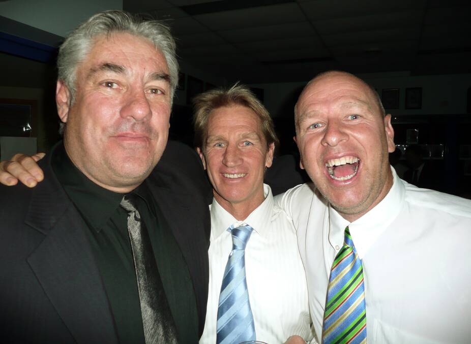 Jake Kowski, Ross Hedley and his brother Scott at the Wodonga Raiders premiership reunion in 2008.