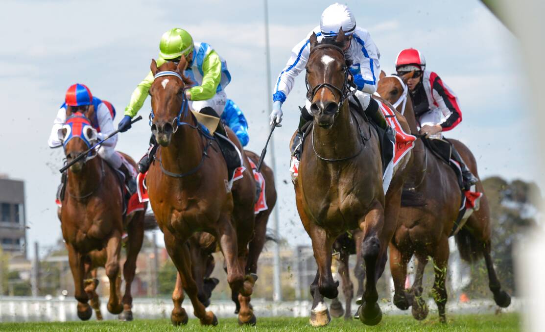 SOLID RETURN: The Danny O'Brien-trained From Within (right) gets the better of Front Page at Caulfield on Saturday. Picture: RACING PHOTOS
