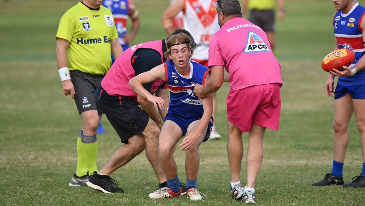 WOBBLY: Similar to Thurgoona's finals aspirations Hayden Smith was wobbly on his feet after copping a heavy knock. Pictures: MARK JESSER