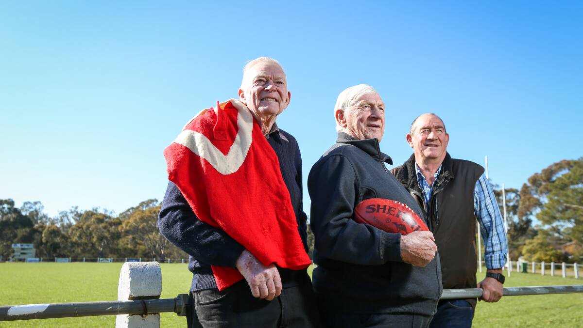 REUNION: Ken Lindner, Bill Barton and Tom Doolan were part of Burrumbuttock's 50-year premiership reunion in 2019.