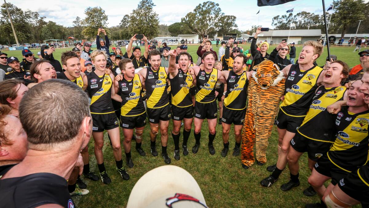 Osborne celebrate its 2019 grand final triumph. COVID has prevented finals for the past two years.