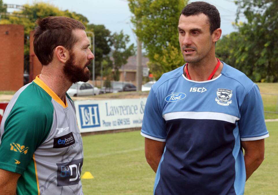 Nigel Lappin (right) was inducted into the Queensland Football Hall of Fame over the weekend while Jason Akermanis was elevated as a legend.