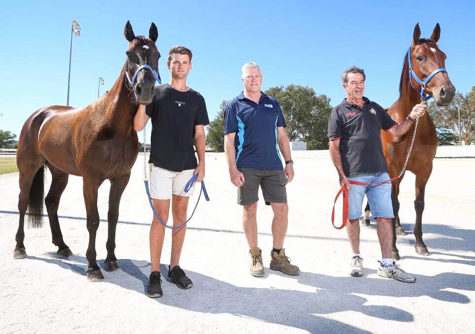 ROUGH HOPES: Fireball Pup with Baily Scott, Neville Hensel and Phil Nicholson with Braedos Babe. Picture: JAMES WILTSHIRE