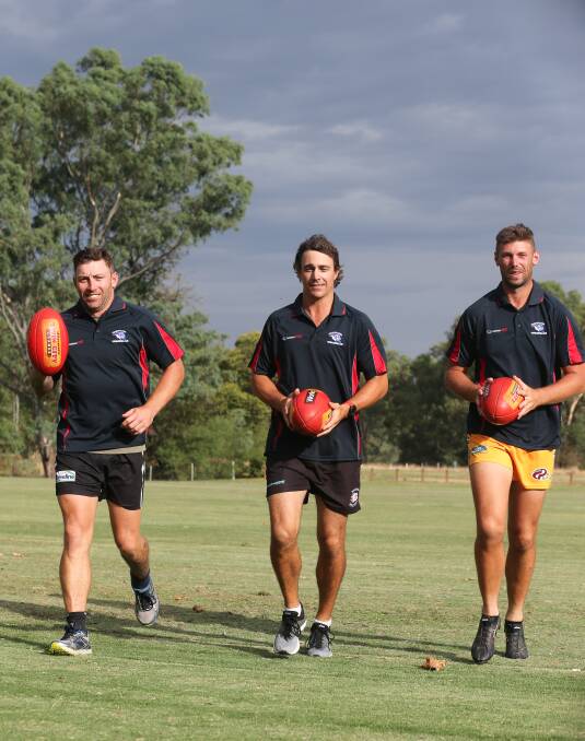 INJURY TOLL: Josh Maher (left) is under an injury cloud while Brett Doswell (centre) has ruled himself out from playing against Yackandandah this week.