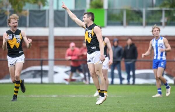 Mannagh celebrates one of his 32 goals this season. 