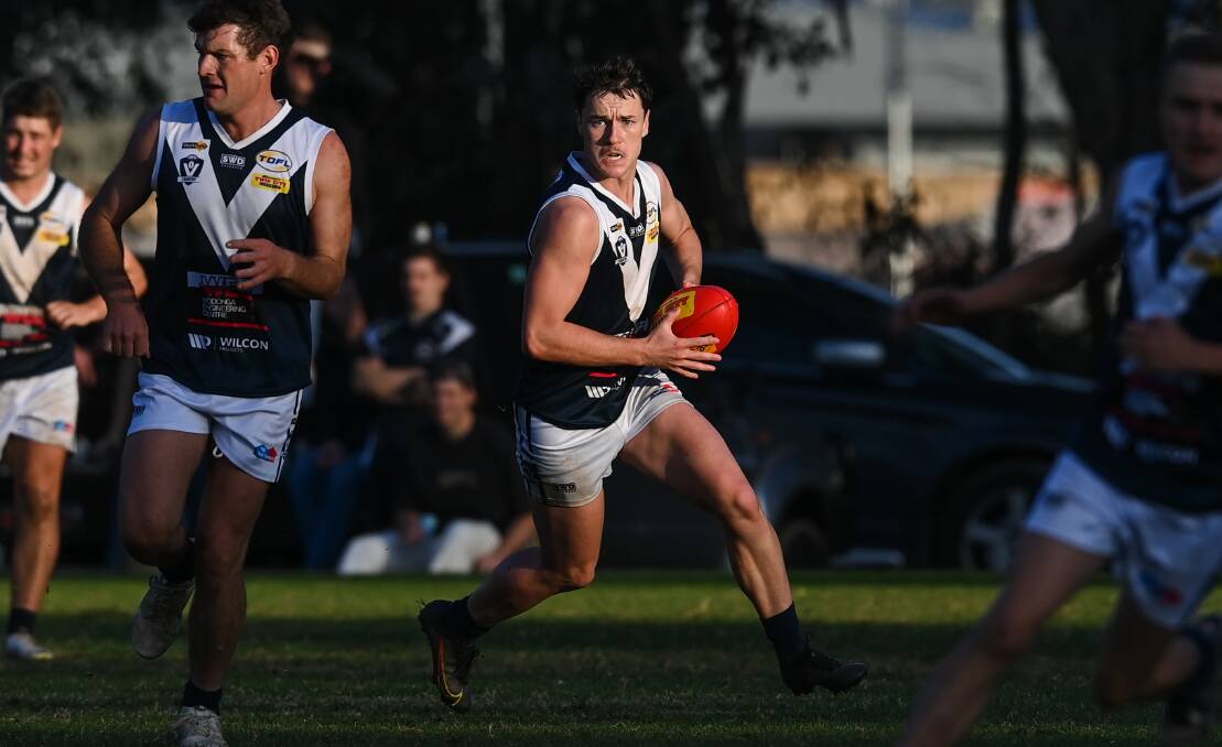 Jett Smith booted two goals for Mitta United before suffering an ankle injury.