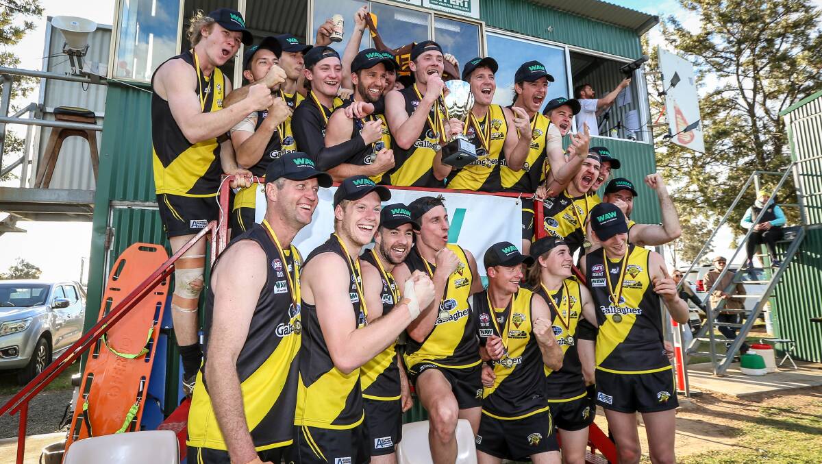 PREMIERS: Osborne celebrates its 2019 flag triumph against Brock-Burrum. The Tigers are set to start the season as an overwhelming flag favourite with dual Morris medalist Joel Mackie at the helm. Picture: JAMES WILTSHIRE
