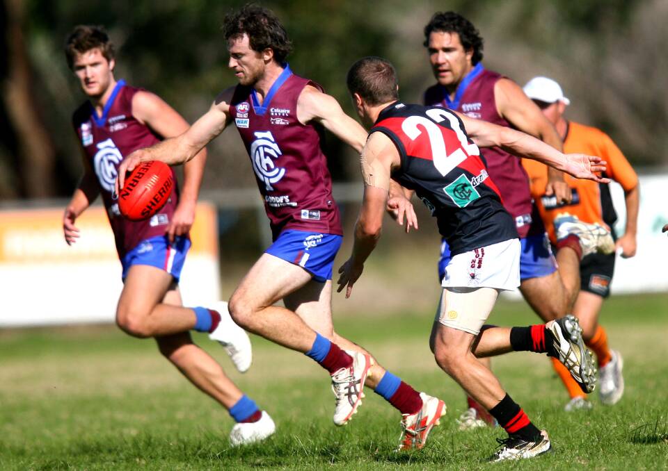 MILESTONE MAN: Nat Stroh in action for Culcairn in 2011 against Howlong. The wiry wingman will play his 200th match for the Lions on Saturday. He hopes to notch is 300th career match later this season barring injury.