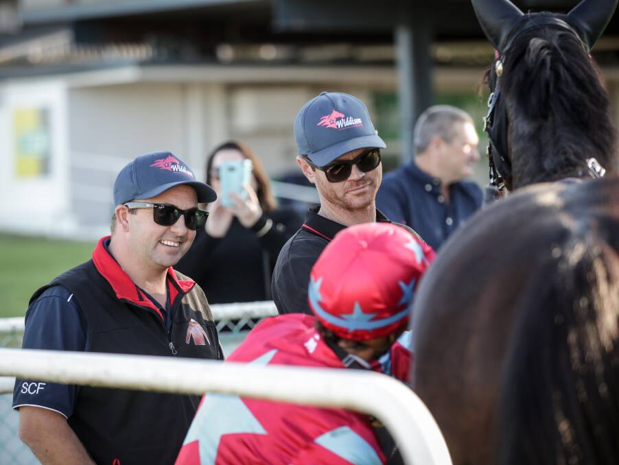 WINNERS ARE GRINNERS: Trainer Craig Widdison was all smiles after Magnavale with Mathew Cahill aboard made it two wins from three starts at Albury yesterday. Picture: JAMES WILTSHIRE