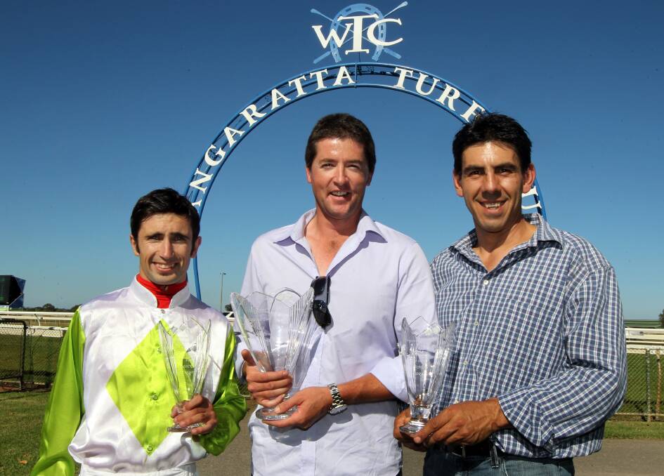 FLASHBACK: Jockey Anthony Darmanin, owner Aaron Bourke and Moe trainer Peter Gelagotis are all previous winners of the Wangaratta Cup.