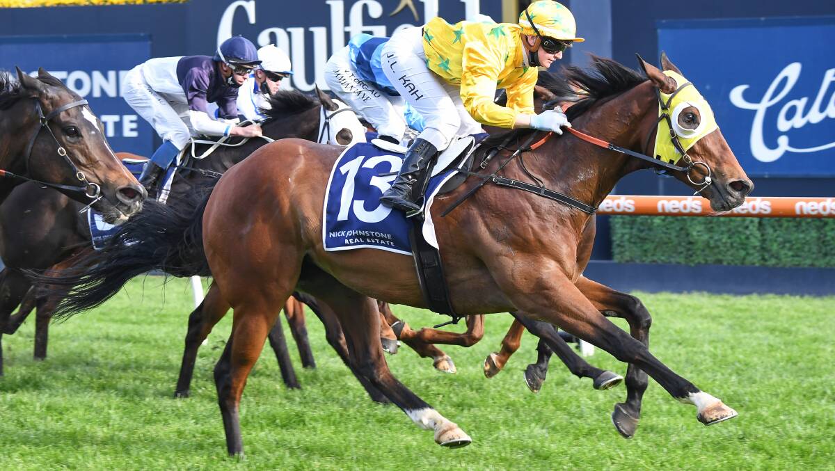 BIG WIN: The David O'Prey-trained Strome could target next month's Wodonga Cup after winning at Caulfield last week with jockey Jamie Kah aboard. Picture: RACING PHOTOS