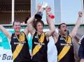 THE THREE MUSKETEERS: Osborne's Hayden Gleeson, Jamie Parr and Daniel McAlister with the spoils of victory after defeating Henty in the 2012 Hume league decider by five goals.
