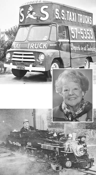 FLASHBACK: Betty Rees and her taxi truck and Colin Rees with his Rio Grande 2-8-2, No. 498, seven-and a-quarter-inch gauge American steam engine. 