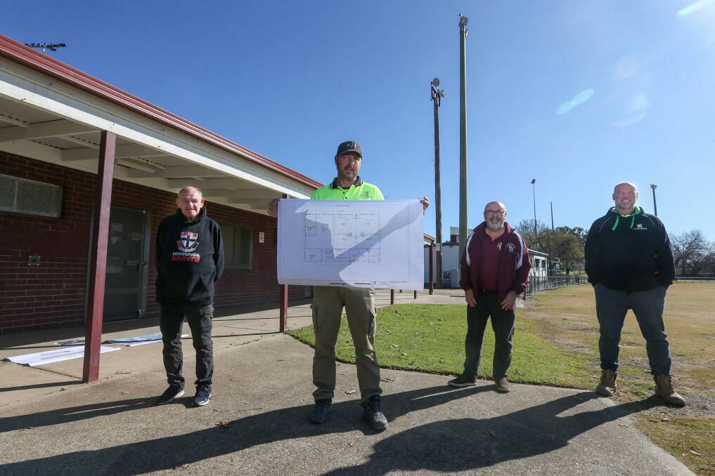 COUP: Wodonga Saints' Robert White, Wodonga councillor Danny Lowe, Wodonga Cricket Club's Peter Willcox and Wodonga Junior Football Club's Danny Cohen are rapt with the plans for Les Cheesley Oval. Picture: TARA TREWHELLA