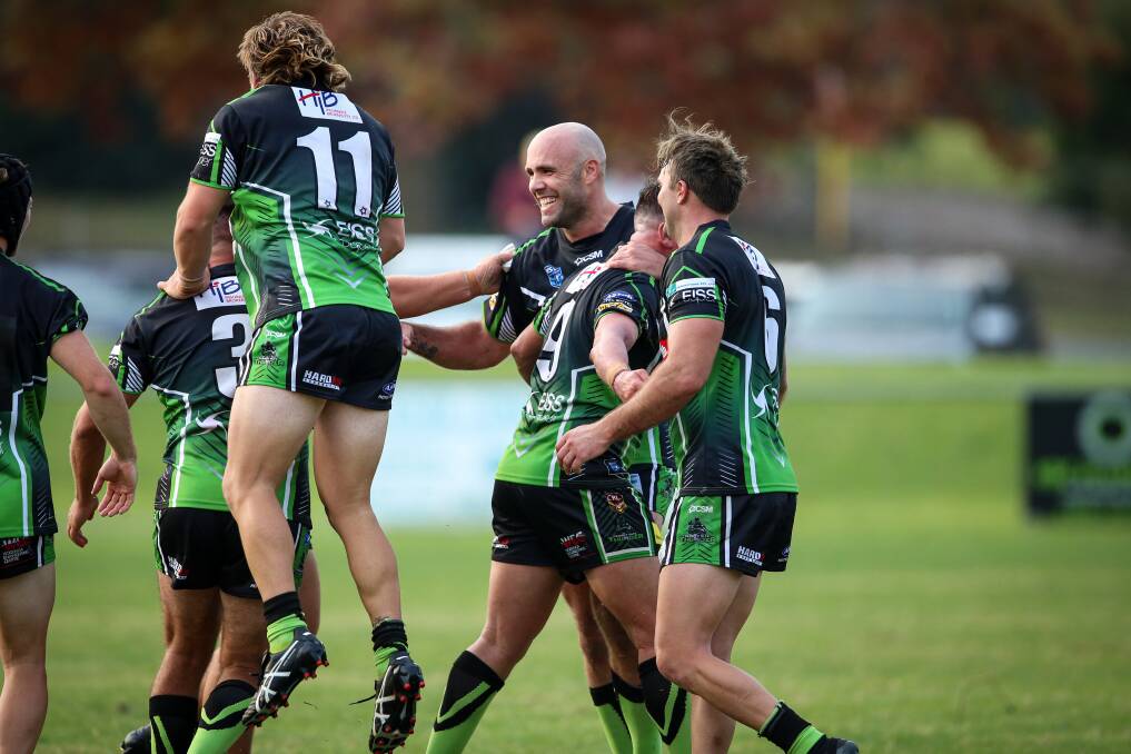Albury Thunder celebrates its shock upset over premiers Gundagai. The Border outfit now faces other grand finalists Tumut.