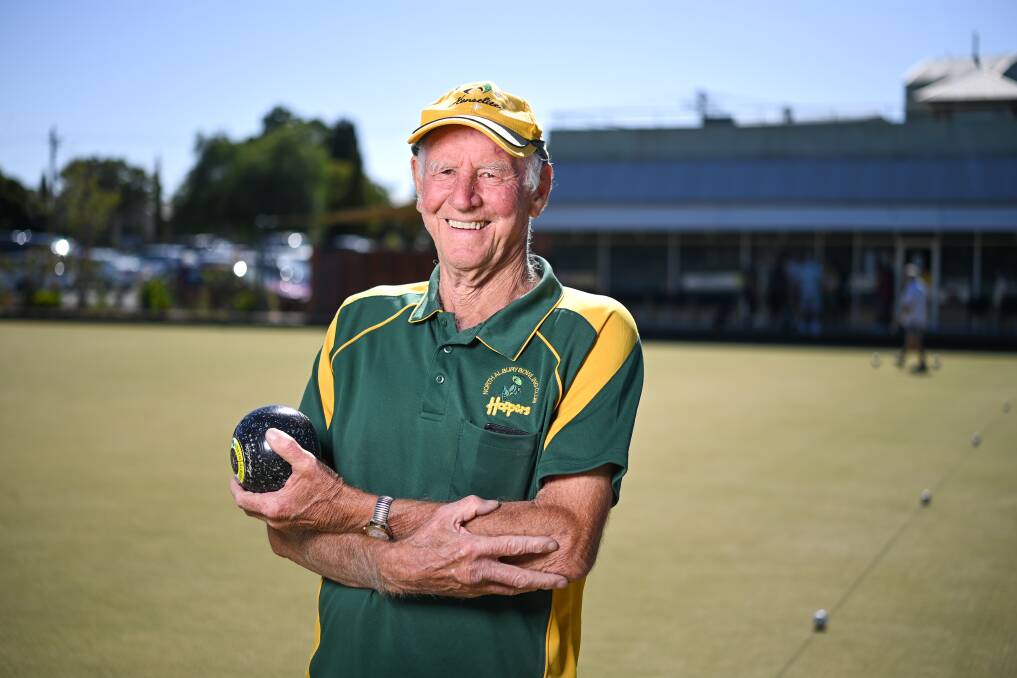 HAPPY HOPPER: North Albury's Jim Holland has played social bowls for three years and recently won his first district title. Picture: MARK JESSER