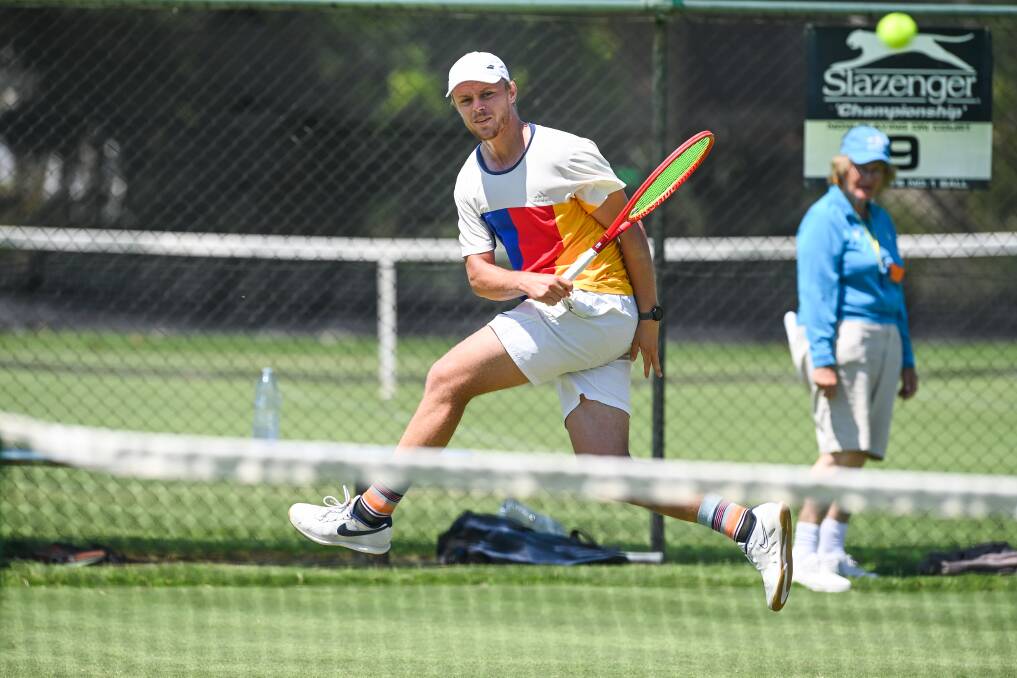FULL FLIGHT: Jack Swindells had his quest for the open men's singles title ended by Nick De Vivo in the semis.