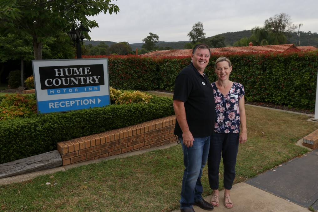HANGING IN THERE: Hume Country Motor Inn owners Craig and Jackie Wakley are hopeful the upcoming school holidays will allow the business to recover from a horror 2020 for Border accommodation providers. Picture: TARA TREWHELLA