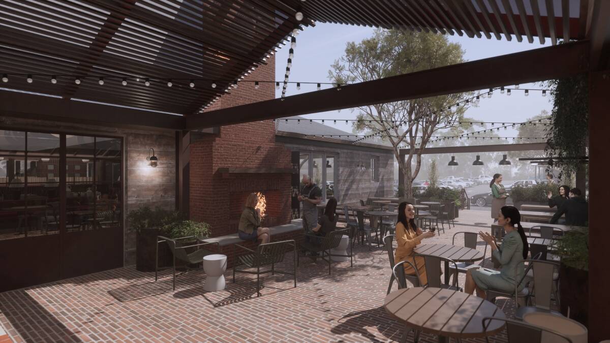 An artist's impression of the beer garden at Thurgoona's Kinross Woolshed, which is set to undergo a major refurbishment in 2024. Picture by Techne Architecture and Interior Design