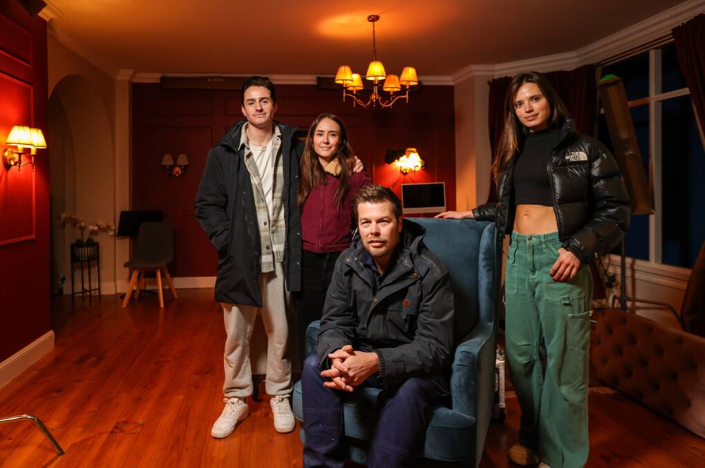 Cry Baby director Corey Pearson with actors Paul Hughes, Lauren Grimson and Samantha Allsop on set at Chilternwood Multimedia Park. Picture by James Wiltshire