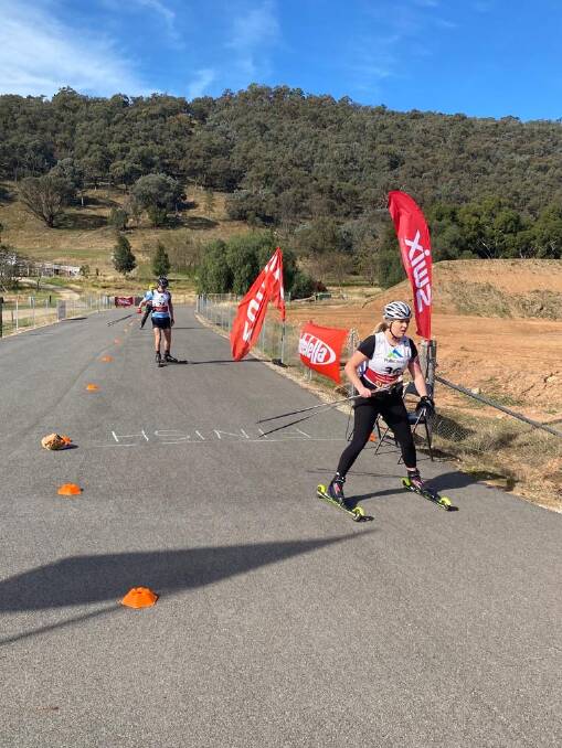 ON A ROLL: Wodonga's Jorja Cullen storms to victory in the inaugural intervarsity roller ski biathlon sprint at SSAA Wodonga Rifle Range. Picture: SUPPLIED