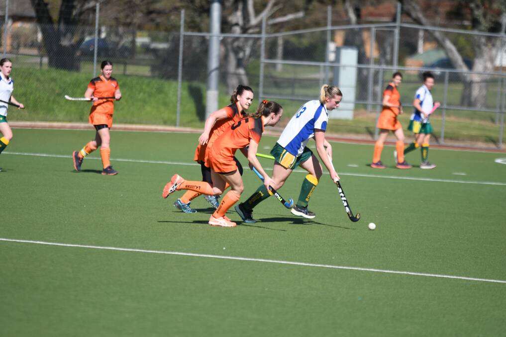 Norths-Wombats' Chantelle Beath heads to goal ahead of her Falcons opponents in the Hockey Albury Wodonga division one women's major-semi-final on Sunday, September 3. Picture supplied