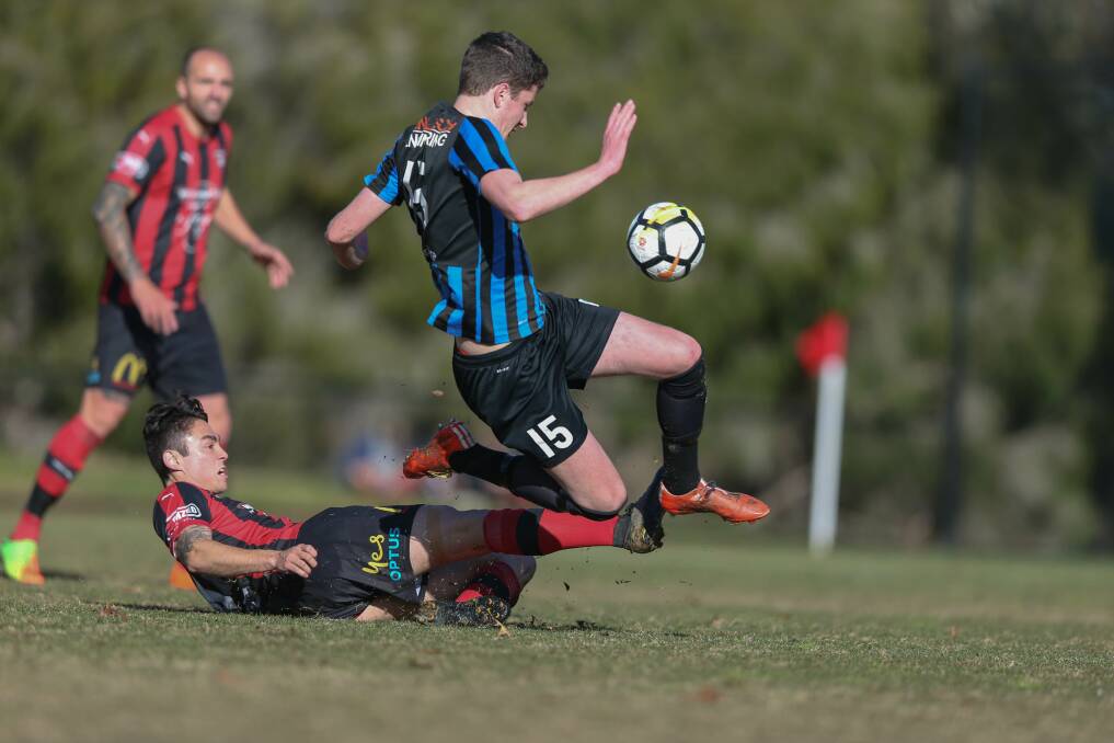 CRUCIAL: Myrtleford defender Sam Morgan played an important role in limiting the influence of Cobram star Mitchell Speechley-Price in the Savoys' 3-1 win in the cup semi-final at Savoy Park on Saturday night. Picture: TARA TREWHELLA