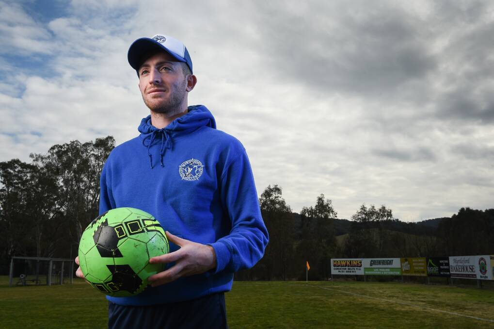 STAR OF THE SHOW: Tom Youngs was at his brilliant best against Wangaratta, firing in the first two goals and causing all sorts of problems during Myrtleford's 6-0 win on Sunday. Picture: MARK JESSER