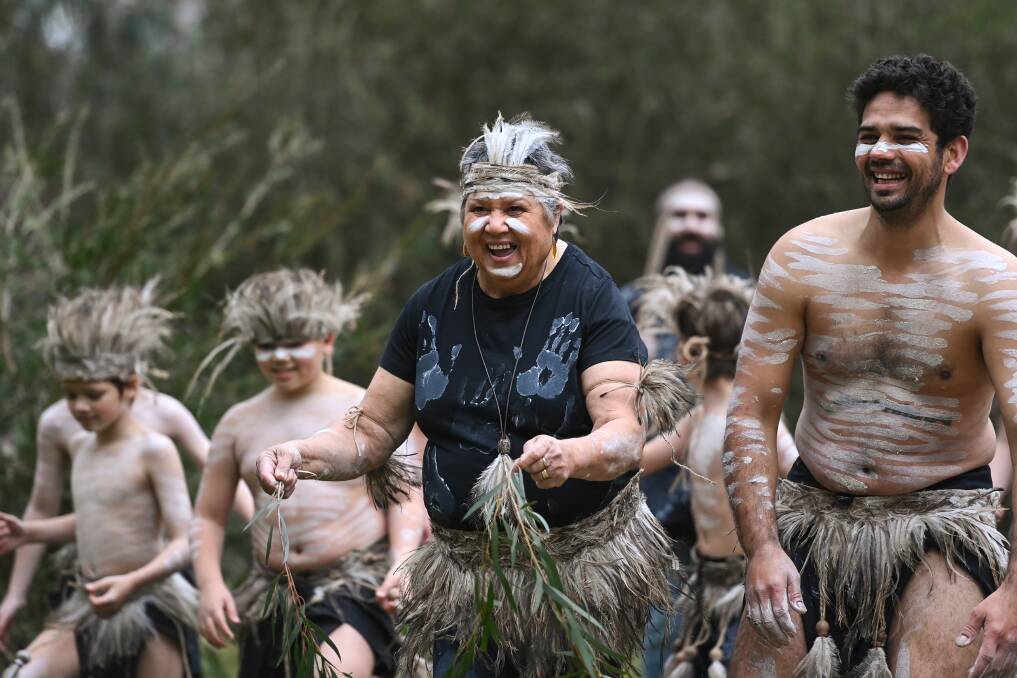 PASSION: Wagarra Wagarra dance group founder Aunty Jenny Murray performs at the opening of Crossing Place Trail. Picture: MARK JESSER