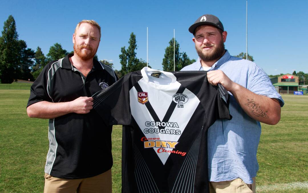 NEW LEADER: Former Albury Thunder prop Brayden Ballard (right), with club president Janssen O'Malley, has been appointed Corowa Cougars coach. Picture: SIMON BAYLISS