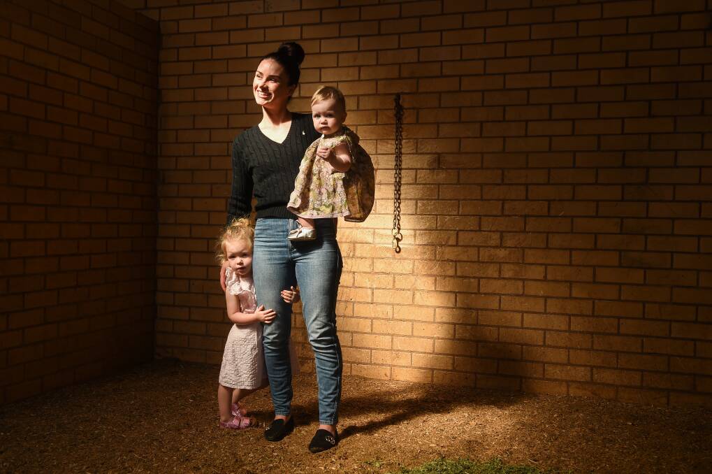 CANBERRA COMEBACK: Danielle Scott with her two daughters Penelope, 3, and Maisie McDougall. Scott will race at Canberra on Friday where she rode her first winner almost four years ago. Picture: MARK JESSER